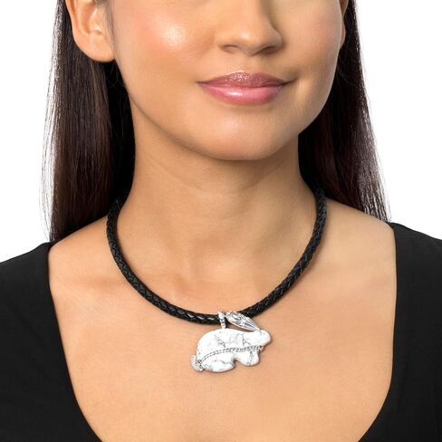 American West Jewelry Sterling Silver White Howlite Rabbit Trickster Pendant Enhancer in Saudi Arabia