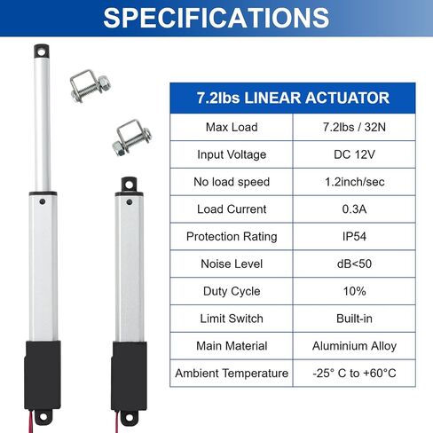 12V Mini Linear Actuator - 6" Stroke, 7.2lbs/32N, 1.2"/s High Speed, IP54 Electric Micro Linear Actuator with Mounting Brackets, Lightweight 0.185lbs, for Cabinets, Robotics, Home Automation in Kuwait