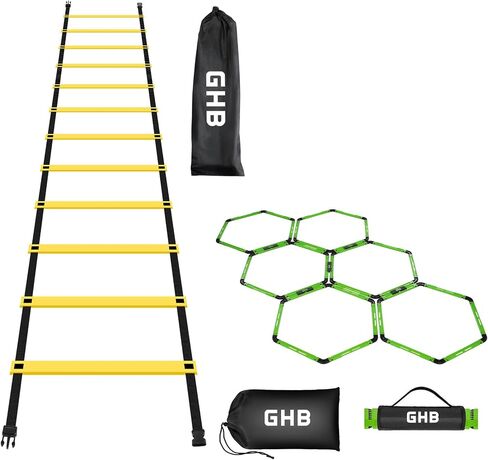 GHB Agility Ladder 1 Pack and Hex Agility Rings 1 Pack 12 Rung 20ft with 3 Carrying Bag in Kuwait