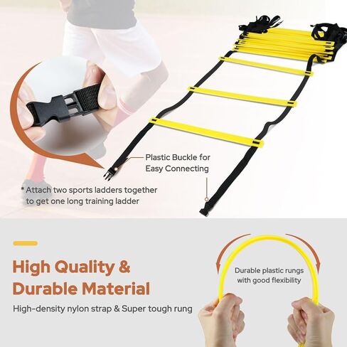 GHB Agility Ladder 1 Pack and Hex Agility Rings 1 Pack 12 Rung 20ft with 3 Carrying Bag in Kuwait