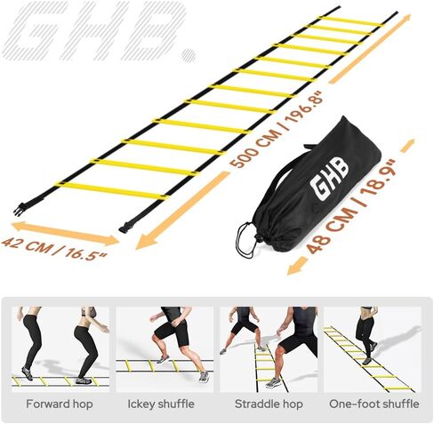 GHB Agility Ladder 1 Pack and Hex Agility Rings 1 Pack 12 Rung 20ft with 3 Carrying Bag in Kuwait