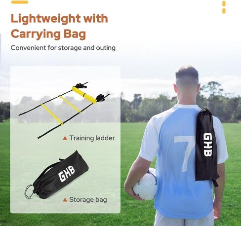 GHB Agility Ladder 1 Pack and Hex Agility Rings 1 Pack 12 Rung 20ft with 3 Carrying Bag in Kuwait