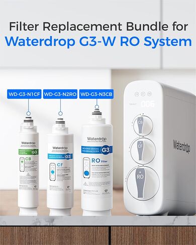 فلتر Waterdrop G3-CFCBRO، بديل لنظام التناضح العكسي Waterdrop G3-W 400 GPD، حزمة من 1 G3-N1CF، 1 G3-N3CB، و1 فلتر مجموعة G3-N2RO in Kuwait