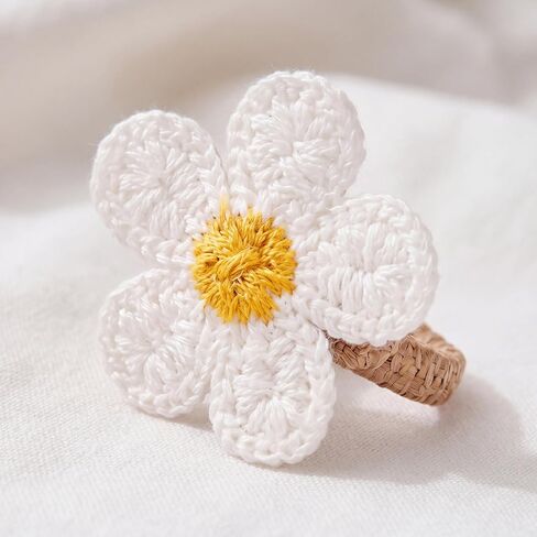 Patelai 30 Pcs Wedding Flower Napkin Rings White Embroidered Woven Floral Napkin Holders Table Decoration for Wedding Party, Home Banquet, Baby Shower Dinner Party, Summer, Holiday, Housewarming Gift in Kuwait