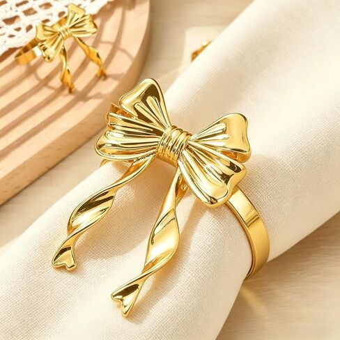 JarThenaAMCS 12 قطعة الذهب القوس منديل الدائري المعادن Bowknot أصحاب المناديل لطاولة العشاء الزفاف استحمام الطفل ديكور للطاولات in Kuwait