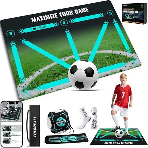 Soccer Training Mat With Technique Video Soccer Training Equipment Includes Football Trainer And Grip Socks Soccer Gifts Improve Coordination Anti-Slip Silent Absorption Mat For Footwork Training in Kuwait