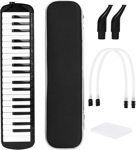 HUIOP Melodica 37 Keys Clear Tone Tabletop Handheld Air Piano Keyboard آلة موسيقية للطلاب والكبار، مع أنبوبين و2 أبواق، مادة ABS (أسود) in Kuwait