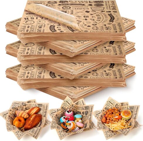 Ireer 400 Pcs Deli Wax Paper Sheets 15 x 15 Inch Large Newsprint Sandwich Paper Wraps Greaseproof Food Basket Liners Newspaper Wrapping for Spring Summer Picnic Burger Bread BBQ Party (Black White) in Kuwait