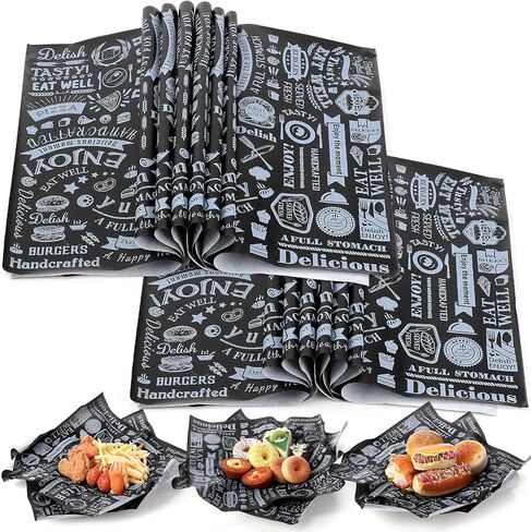 Ireer 400 Pcs Deli Wax Paper Sheets 15 x 15 Inch Large Newsprint Sandwich Paper Wraps Greaseproof Food Basket Liners Newspaper Wrapping for Spring Summer Picnic Burger Bread BBQ Party (Black White) in Saudi Arabia