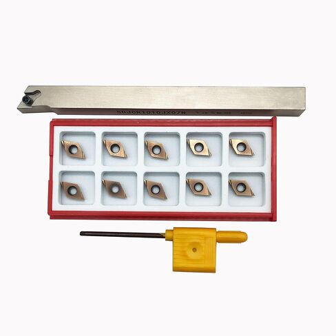 Xuvrea12pcs Metal latheTurning ToolsBit Set Carbide Turning insertsDCGT0702 with 3/8,1/2 Shank Turing Tool Holder Finish Turned and Ground Stainless Steel Boring Insert (SDJCR1212JX07+DCGT070202R) in Kuwait