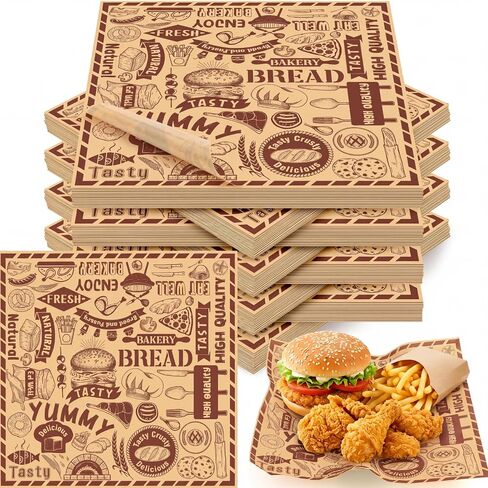 500 Pcs Deli Wax Paper Sheets 12 x 12 Inches Square Grease Resistant Tray Basket Liners Hot Dog Wrappers Newsprint Water and Grease Proof Sandwich Wrapping Paper for Food Baking in Kuwait
