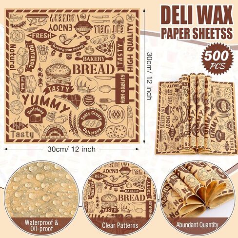 500 Pcs Deli Wax Paper Sheets 12 x 12 Inches Square Grease Resistant Tray Basket Liners Hot Dog Wrappers Newsprint Water and Grease Proof Sandwich Wrapping Paper for Food Baking in Kuwait