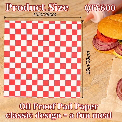 600 Pcs Sandwich Wrapping Paper, 15 x 15 Inch Red White Checkered Grease Resistant Deli Paper Sheets for Food Basket Liners Burgers Hot Dogs BBQ Picnic Party Supplies in Kuwait