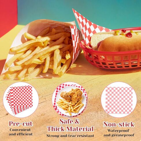 600 Pcs Sandwich Wrapping Paper, 15 x 15 Inch Red White Checkered Grease Resistant Deli Paper Sheets for Food Basket Liners Burgers Hot Dogs BBQ Picnic Party Supplies in Kuwait