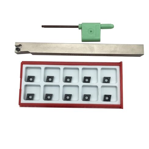 12pcs Metal Lathe Turning Tools Bit Set Carbide Turning Inserts CCGT060204 with 3/8 Shank Turing Tool Holder Finish Turned and Ground Stainless Steel Boring Insert (SCLCR1010JX06N+CCGT060204L) in Kuwait