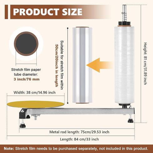 Manual Table Stretch Film Dispenser Wrapping Machine with 15-inch Iron Turntable for 12-20" Stretch Wrap Rolls, Manual Pallet Wrapper Bench for Small Business Packaging, Shipping & Warehousing in Kuwait