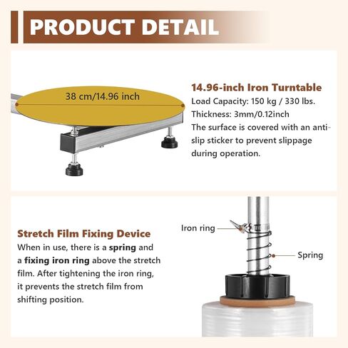 Manual Table Stretch Film Dispenser Wrapping Machine with 15-inch Iron Turntable for 12-20" Stretch Wrap Rolls, Manual Pallet Wrapper Bench for Small Business Packaging, Shipping & Warehousing in Kuwait