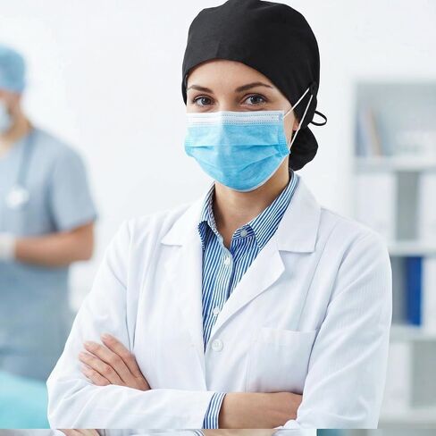 Satin Lined Scrub Cap for Women Adjustable Working Cap with Button Back Ponytail Hair Surgical Nurse Hat with Sweatband Elastic Tie in Kuwait