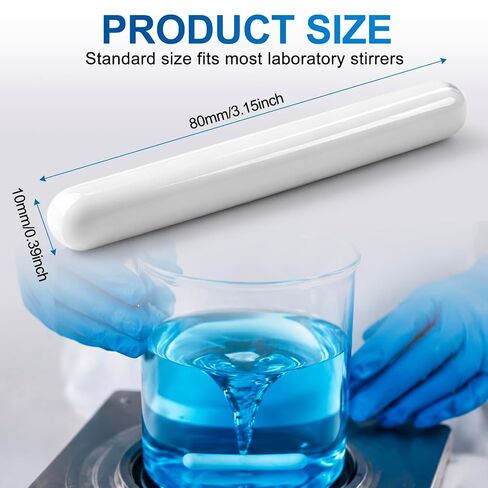 4 قطع من قضبان التحريك المغناطيسية المطلية بمادة PTFE من Qunclay، 80 مم × 10 مم (3.15 بوصة × 0.39 بوصة) قضبان تحريك أسطوانية، قضبان تحريك مختبرية بيضاء للنمام المغناطيسي، خلط كيميائي، تجارب علمية in Kuwait