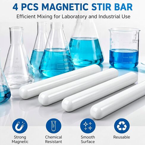 4 قطع من قضبان التحريك المغناطيسية المطلية بمادة PTFE من Qunclay، 80 مم × 10 مم (3.15 بوصة × 0.39 بوصة) قضبان تحريك أسطوانية، قضبان تحريك مختبرية بيضاء للنمام المغناطيسي، خلط كيميائي، تجارب علمية in Kuwait