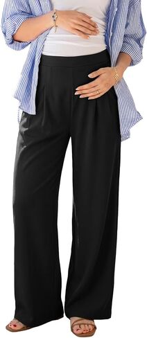 BLENCOT Women Maternity Pants Work Stretchy Wide Leg Trousers Baggy Pregnancy Joggers with Pockets in Saudi Arabia