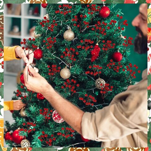 24 PCS Christmas Tree Decorations, 7.08 in Red Berry Stem, Artificial Berry Picks Floral Pick for Wreath, Burgundy Holly Berries Branches Christmas Decor for Flowers DIY Garland in Saudi Arabia