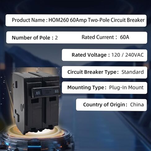 HOM260 60-Amp 2-Pole Circuit Breaker - Compatible with Most Load Centers, CSEDs, and SD HOM Load Centers, Rated 120/240 VAC, 10kA, Plug-in Mount, Visi-Trip Indicator in Kuwait