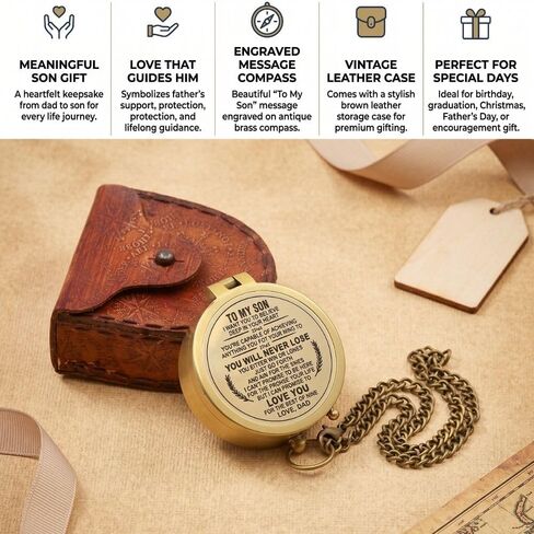 Compass Gift for Mom/Dad, Vintage Engraved Pocket Compass Customized Gifts for Women/Men, Boy, Girl, Son, Daughter, Grandson & Granddaughter, Baptism 2026 Communion Christian Luxury Gift, Anniversary in Kuwait
