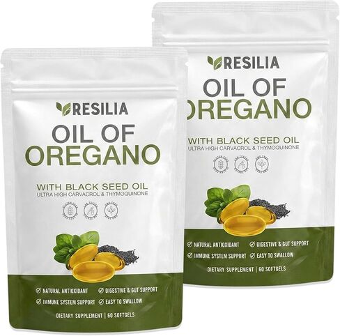 Softgels with Black Seed Oil 6000mg – Organic Oregano Oil Capsules for Immune & Digestive Support – Non-GMO, Gluten-Free Softgels – Natural Herbal Wellness Supplement in Saudi Arabia