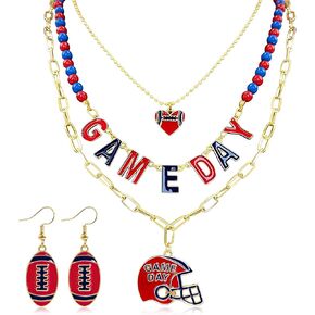 Game Day Jewelry Set: Football Necklace & Earrings for Women | Stackable Charm Set, Sports Mom Outfit & Fan Accessories in Kuwait