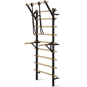 Swedish Ladder Wall Gym, Stall Bar Home Gym with Adjustable Pull-Up Bar, Dip Bar Attachments & 2pcs Resistance Band, 9 Strategic Rods for Core Strengthening and Stretching Balanced for Body Exercise in Kuwait