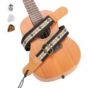 حزام MUINS Ukulele، حزام كتف Ukelele مطرز، مناسب لحفلات السوبرانو للبالغين، ملحقات Tenor أو Baritone Ukulele (زهرة سوداء) in Kuwait