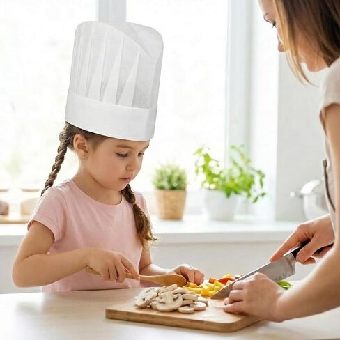 32 Pack Chef Hats for Kids,Disposable Paper Chefs Hat Bulk,Adjustable DIY Kids Chef Capfor Baking, Cooking, Activity, Pizza Party White in Kuwait