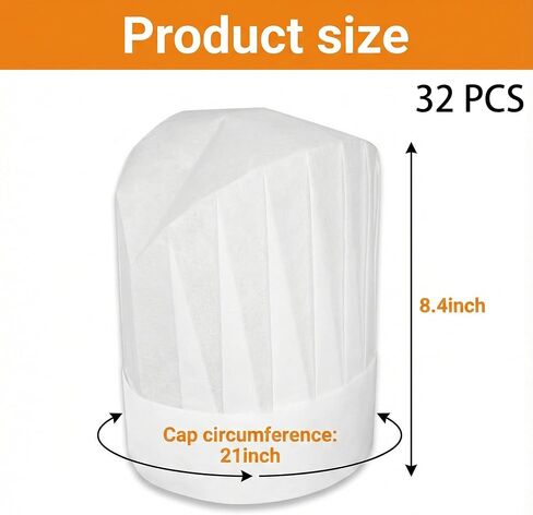 32 Pack Chef Hats for Kids,Disposable Paper Chefs Hat Bulk,Adjustable DIY Kids Chef Capfor Baking, Cooking, Activity, Pizza Party White in Kuwait