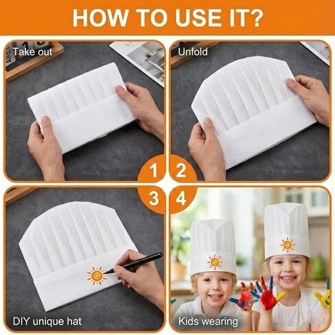 32 Pack Chef Hats for Kids,Disposable Paper Chefs Hat Bulk,Adjustable DIY Kids Chef Capfor Baking, Cooking, Activity, Pizza Party White in Kuwait