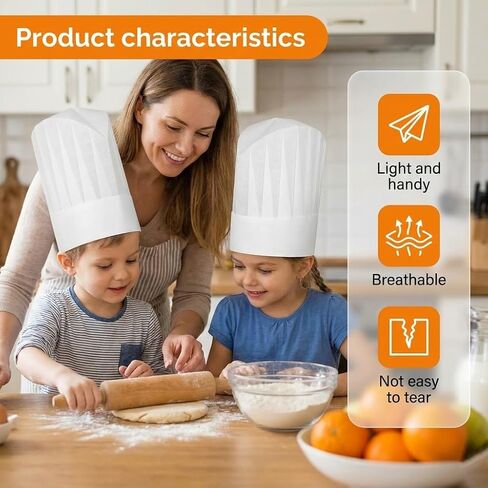 32 Pack Chef Hats for Kids,Disposable Paper Chefs Hat Bulk,Adjustable DIY Kids Chef Capfor Baking, Cooking, Activity, Pizza Party White in Kuwait