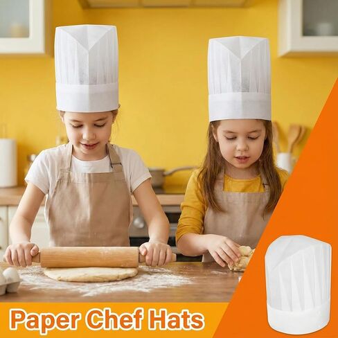 32 Pack Chef Hats for Kids,Disposable Paper Chefs Hat Bulk,Adjustable DIY Kids Chef Capfor Baking, Cooking, Activity, Pizza Party White in Kuwait