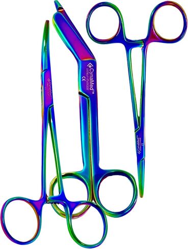 3 German Multi Color Rainbow Titanium Lister Bandage Scissors 5.5 Inch Plus Hemostat Straight Plus Hemostat Curved Cynamed in Kuwait