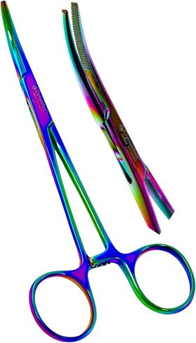 3 German Multi Color Rainbow Titanium Lister Bandage Scissors 5.5 Inch Plus Hemostat Straight Plus Hemostat Curved Cynamed in Kuwait