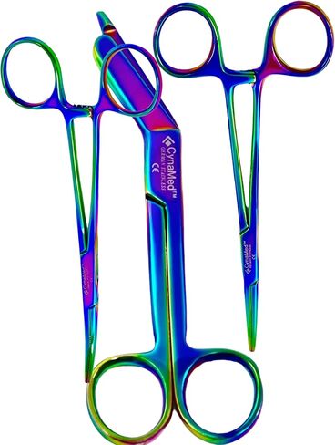 3 German Multi Color Rainbow Titanium Lister Bandage Scissors 5.5 Inch Plus Hemostat Straight Plus Hemostat Curved Cynamed in Kuwait