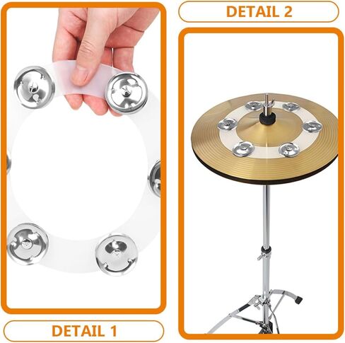 INOOMP Drum Hi-hat Bell Double Row Silicone Jingles 6pcs Set Silver Cymbal Tambourine Mountable Percussion Accessory for Drum Kits in Kuwait