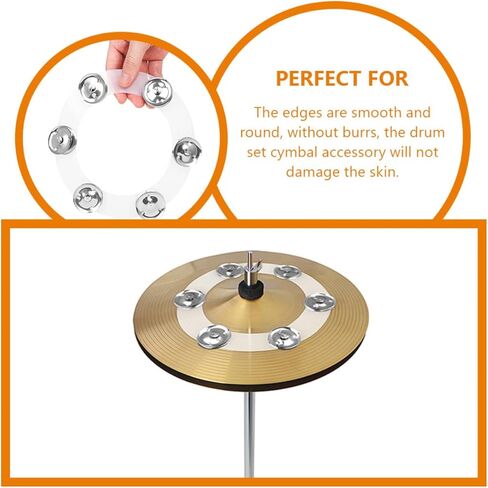 Cabilock Hi-hat Tambourine Double Row 6pcs Silver Silicone Drum Cymbal Ring with Jingles, Hi-hat Bell Replacement Accessory for Drum Set Percussion in Kuwait