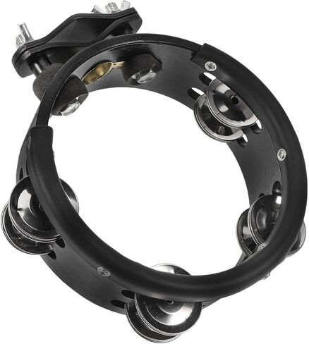 BESTYASH Mounted 6-inch Black Wooden Tambourine Bell for Drum Set, Clip-on Cymbal Hi-hat Percussion Accessory, Handheld Musical Instrument for Live Performance and Band Use in Kuwait