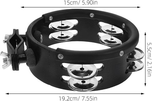 BESTYASH Mounted 6-inch Black Wooden Tambourine Bell for Drum Set, Clip-on Cymbal Hi-hat Percussion Accessory, Handheld Musical Instrument for Live Performance and Band Use in Kuwait
