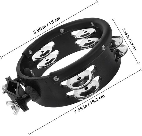 BESTYASH Mounted 6-inch Black Wooden Tambourine Bell for Drum Set, Clip-on Cymbal Hi-hat Percussion Accessory, Handheld Musical Instrument for Live Performance and Band Use in Kuwait