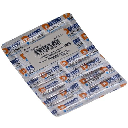 Mydent 863-012F-5 Defend FG Flame Shaped Fine Grit Diamond Burs 5/Pk in Kuwait