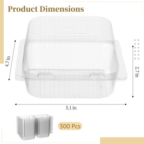 OMISTAR 300 Pcs Plastic Cake Slice Containers - Clamshell Takeout Tray, Disposable Dessert Containers for Salad Cake Dessert Cookies in Kuwait
