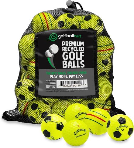 48 كرة جولف مستعملة - مزيج بالجملة معاد تدويره لكرات Callaway Graphic - حالة جيدة - تتضمن حقيبة شبكية - كرات جولف صديقة للميزانية ومستدامة - أصفر in Kuwait