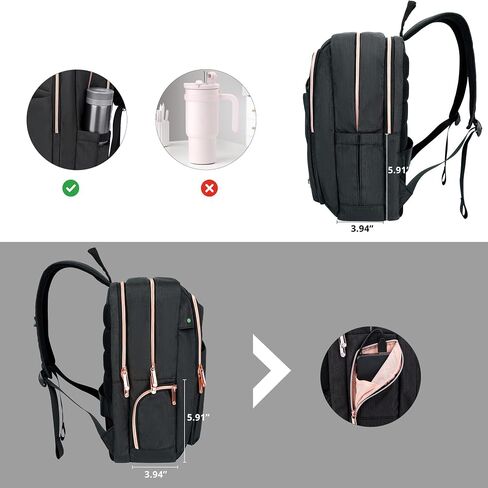 حقيبة ظهر للكمبيوتر المحمول بتصميم سويسري رقمي للنساء، مع منفذ شحن USB، حقيبة ظهر للعمل بالكمبيوتر، تناسب حقيبة ظهر كاجوال للسفر للكمبيوتر المحمول مقاس 15.6 بوصة، أسود | SD1006-01 in Kuwait