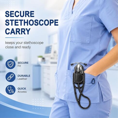 Stethoscope Holder for Scrubs,Stethoscope Holder,Stethoscope Holster,Stethoscope Clip,Stethoscope Accessories,Pu Leather,Secure Storage,for Most Stethoscopes, Including Littmann,Cardiology in Kuwait